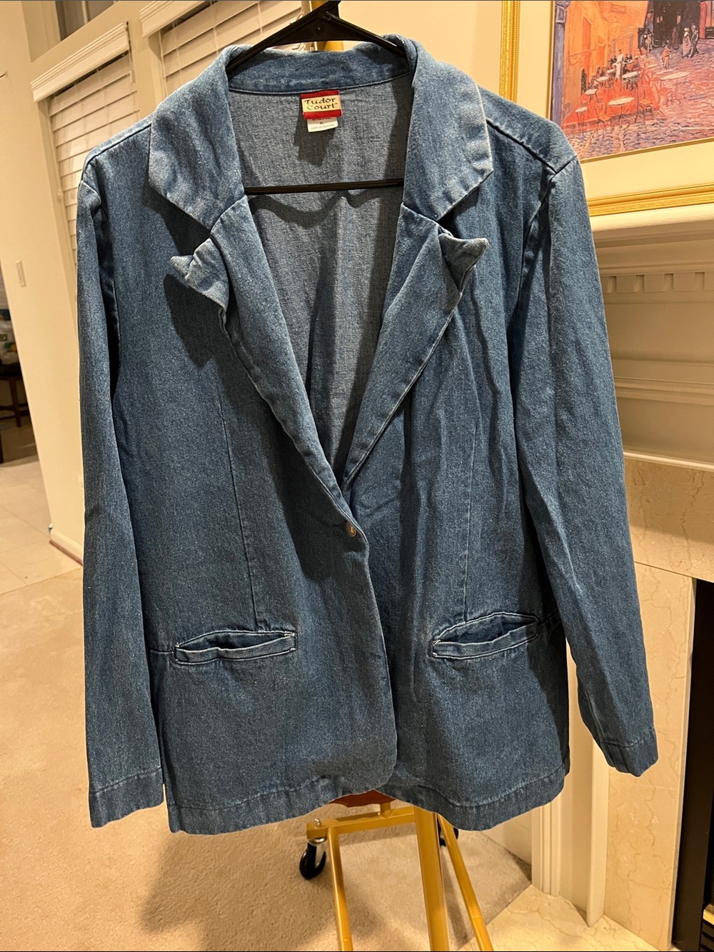 Tudor Court Vintage Denim Blazer Jacket - size XL